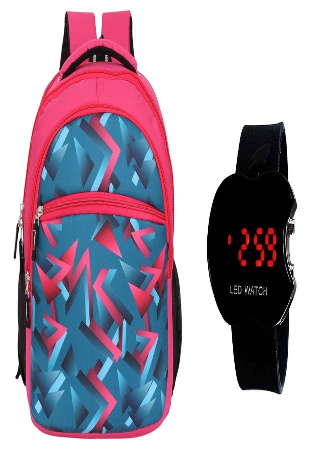 RBM New Combo Of Digital LED Watch And Trendy Colorful Pattern Printed Kids School Backpack Waterpoof Polyester Bag For Boys & Girls (NUR/LKG/UKG/1st/2nd Class)(RBMBAG06+WCH81BK) - Image 1